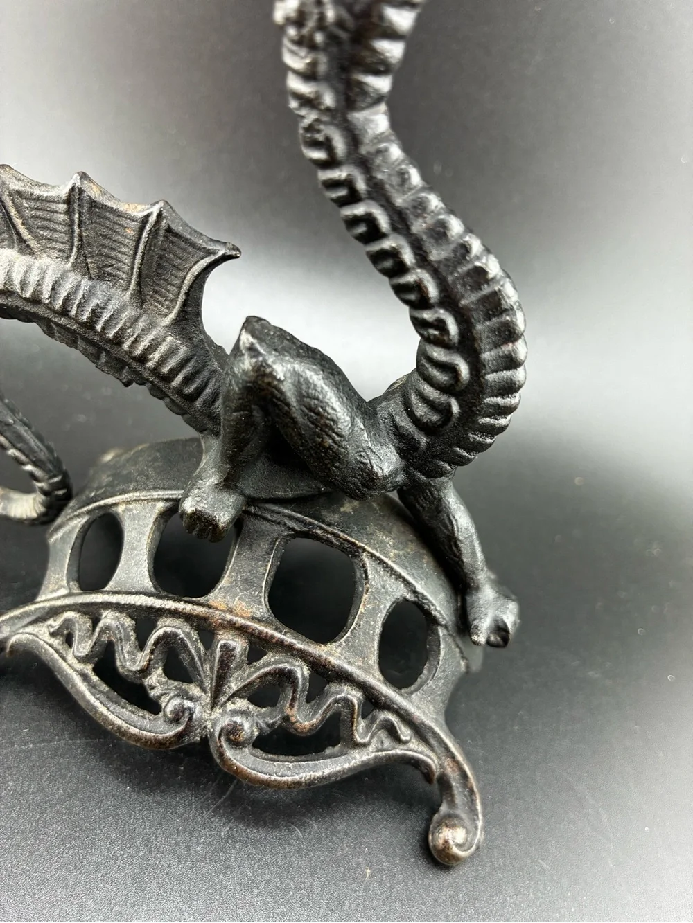 Vintage cast iron Dragon Candle Holder - Black